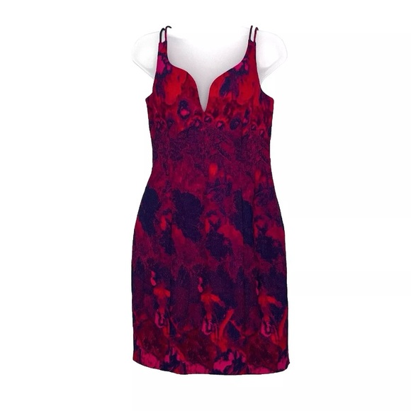 Aidan Mattox Dress Size 8 Spaghetti Strap Jacquard Mini Cocktail Dress - Picture 2 of 16